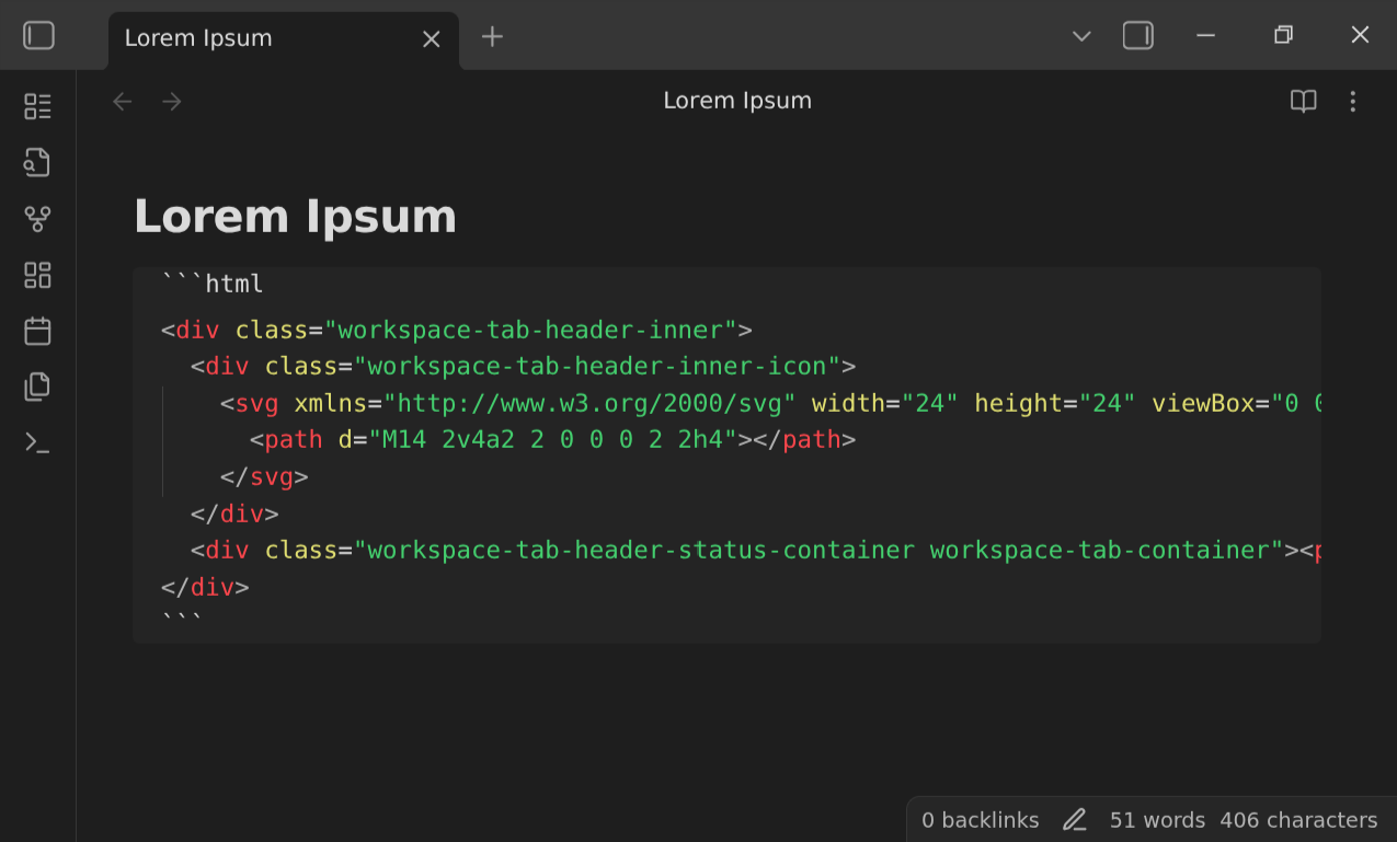 Non-wrapping code block preview in Obsidian